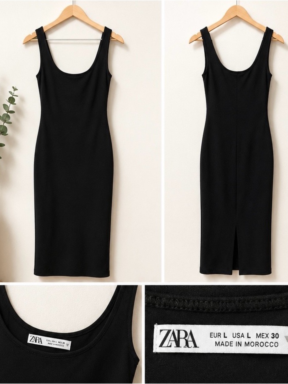 ZARA Black Sleeveless Scoop Neck Fitted Midi Dress Size L